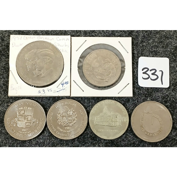 LOT OF 6 - COMMEMORATIVE TOKENS - INCL 1981 WELLAND CANAL, 1981 PRINCE CHARLES LADY DIANA, ETC