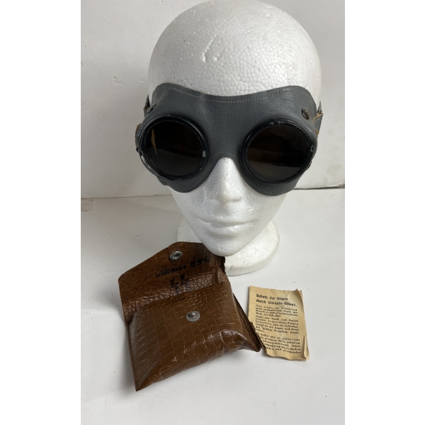 WWII ERA GERMAN GENERAL PURPOSE GOGGLES - SS STAMPED POUCH