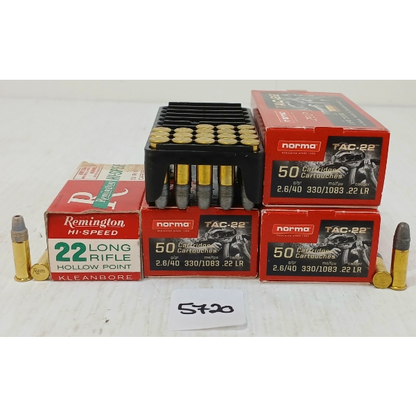 AMMO: 190X NORMA & REMINGTON .22 LR - 40GR - HP