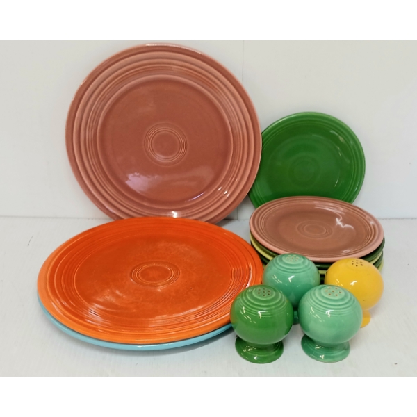 LOT OF 13 - GENUINE FIESTA HLO USA WARE - INCL SHAKERS & 6.5IN & 9.5IN PLATES