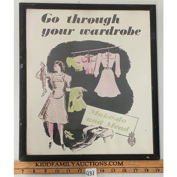 "MAKE-DO & MEND" WWII BRITISH PROPAGANDA POSTER - FRAMED