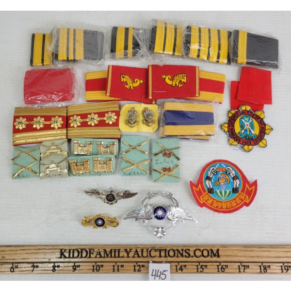 JOB LOT - TAIWAN & PHILLIPINES MILITIA BADGES, PINS & SHOULDER BOARDS