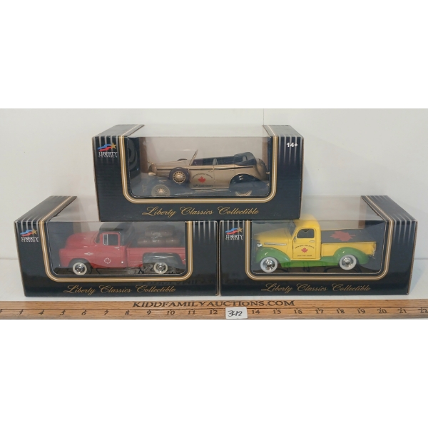 LOT OF 3 - LIBERY CLASSICS 1939 CHEVY, 1957 DODGE & 50TH ANN. DIECAST COIN BANKS - ELMIRA SYRUP