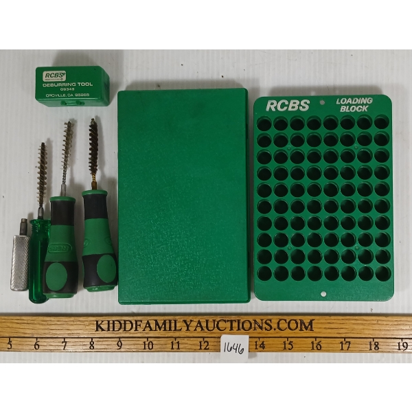 LOT OF 6 - RCBS CASE PREPARATION TOOLS - INCL NECK BRUSHES & DEBURRING TOOL, ETC