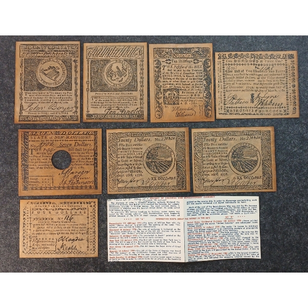 LOT OF 8 - COLONIAL & REVOLUTIONARY CURRENCY NOTES