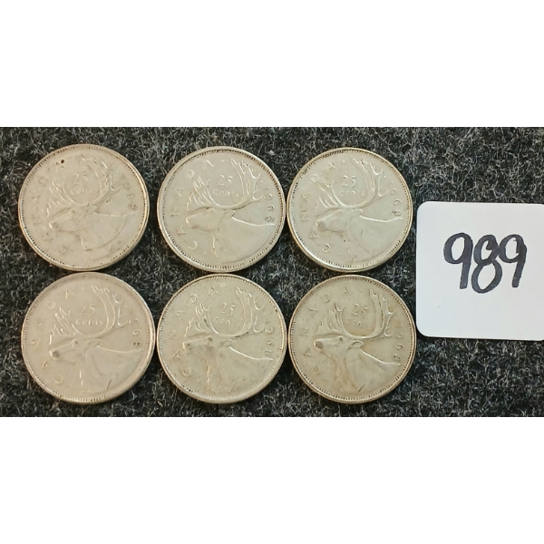 LOT OF 6 - 1968 CDN 25 CENT COINS