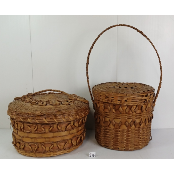 LOT OF 2 - NATIVE HAND WOVEN BASKETS W/ LIDS