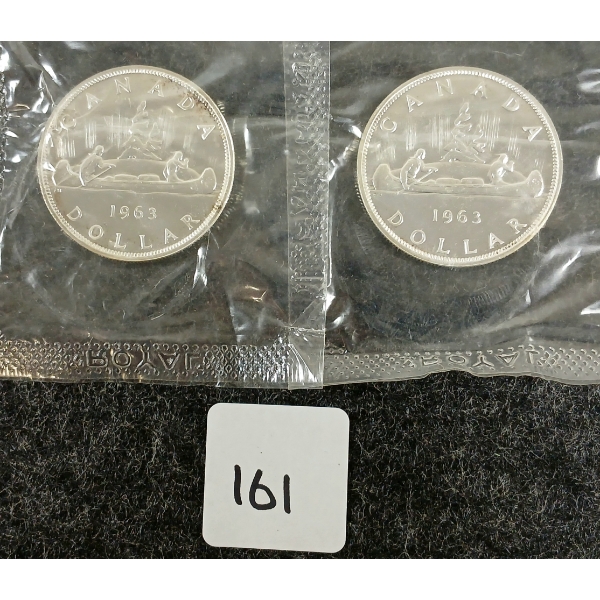  LOT OF 2 - 1963 CDN SILVER DOLLARS - VOYAGEUR 