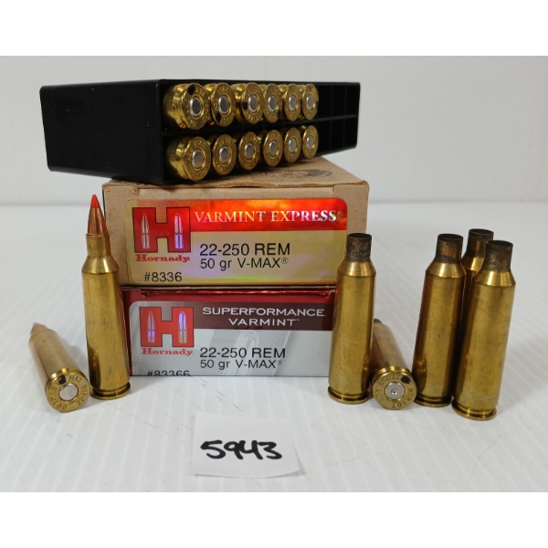 AMMO: 39X HORNADY .22-250 REM - 50GR - V-MAX