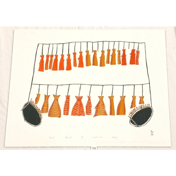 "PITSIIT / DRYING FISH" BY SHEOJUK ETIDLOOIE (1932 - 1999) - STONECUT