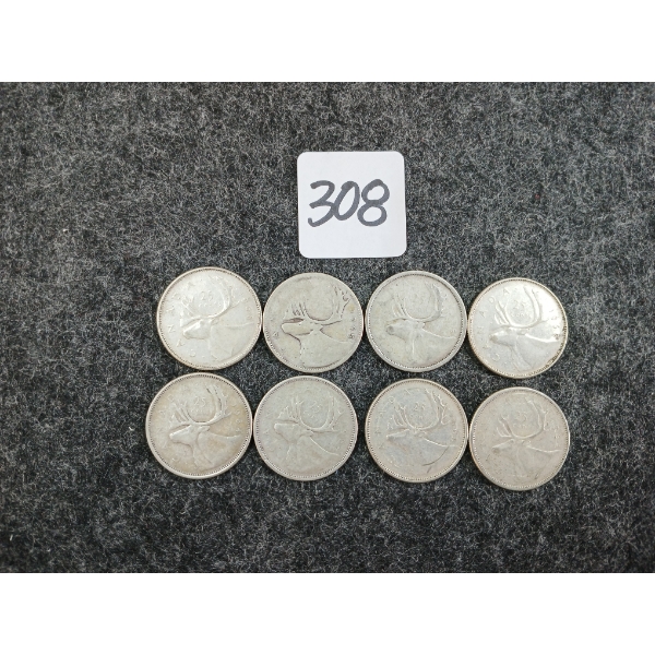 LOT OF 8 - 1945-1966 CDN 25 CENT COINS