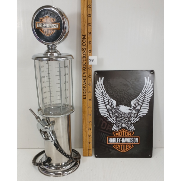 LOT OF 2 - HARLEY-DAVIDSON GAS PUMP DRINK DISPENSER & SST SIGN
