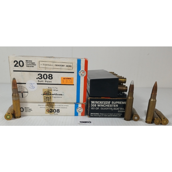 AMMO: 60X WINCHESTER SUPREME & PRVI PARTIZAN .308 WIN - 180GR - SILVERTIP BT & SP