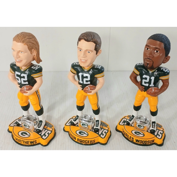 LOT OF 3 - LEGENDS OF "THE FIELD" SUPERBOWL XLV CHAMPIONS GREEN BAY PACKERS BOBBLE-HEADS