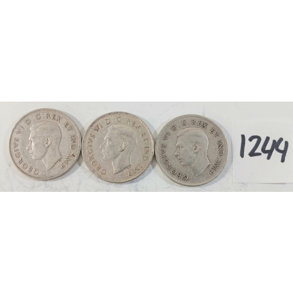 LOT OF 3 - 1945 CDN 50 CENT SILVER COINS