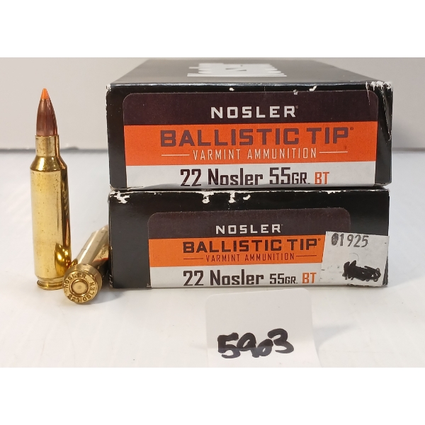 AMMO: 40X NOSLER .22 NOSLER - 55GR - BT