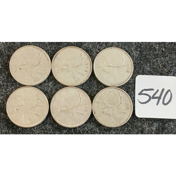 LOT OF 6 - 1968 CDN 25 CENT COINS