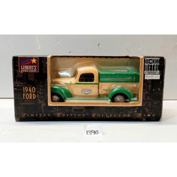 LIBERTY CLASSICS DIECAST 1940 FORD CO-OP COIN BANK - SEALED