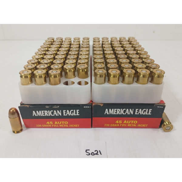 AMMO: 100X AMERICAN EAGLE .45 AUTO - 230GR - FMJ