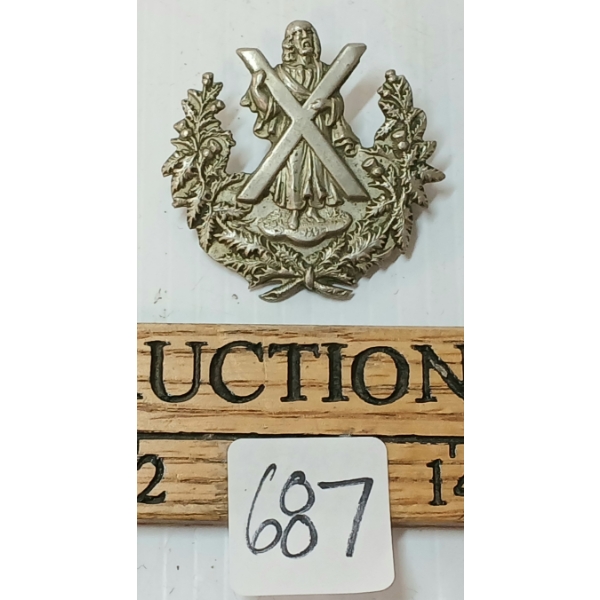 WWI QUEEN'S OWN CAMERON HIGHLANDERS REGIMENT SPORRAN SILVER BADGE