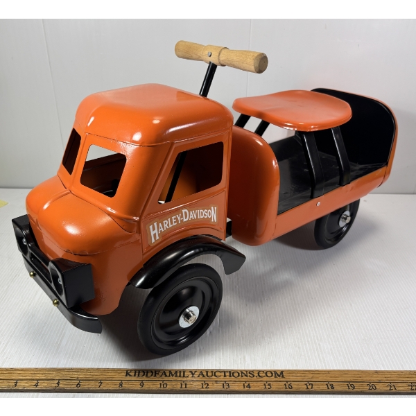 PRESSED STEEL RIDE-ON TRUCK - REFINISHED W/ HARLEY DAVIDSON DECALS