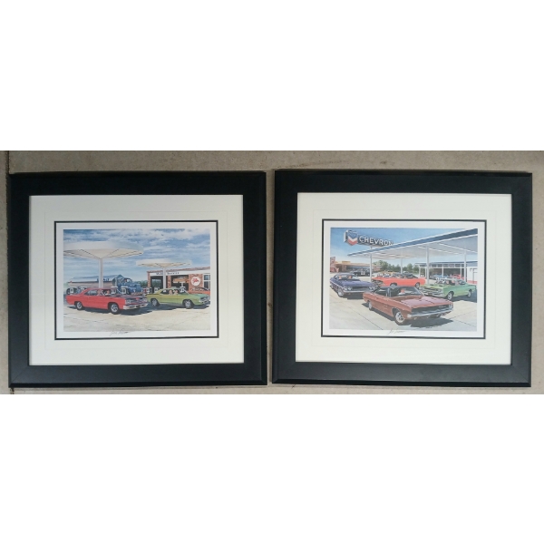 LOT OF 2 - SERVICE STATION SCENE BY JACK SCHMITT (PRS AMERICAN ARTIST) - FRAMED PRINTS