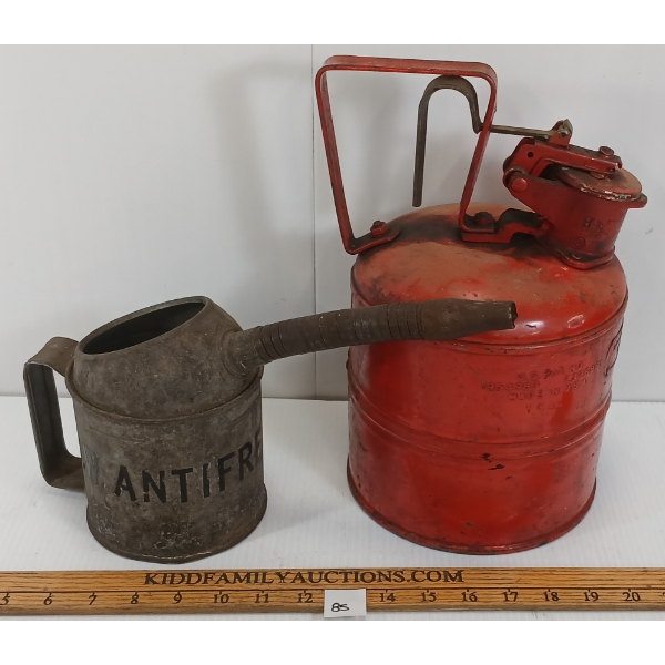 LOT OF 2 - JUSTRITE MFG & W.W. ANTIFREEZE & FUEL CANS 