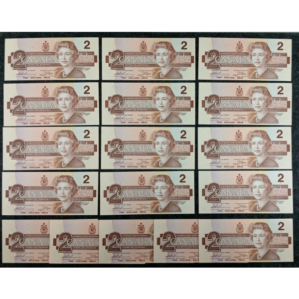 LOT OF 17 - 1986 CDN $2 BANKNOTES