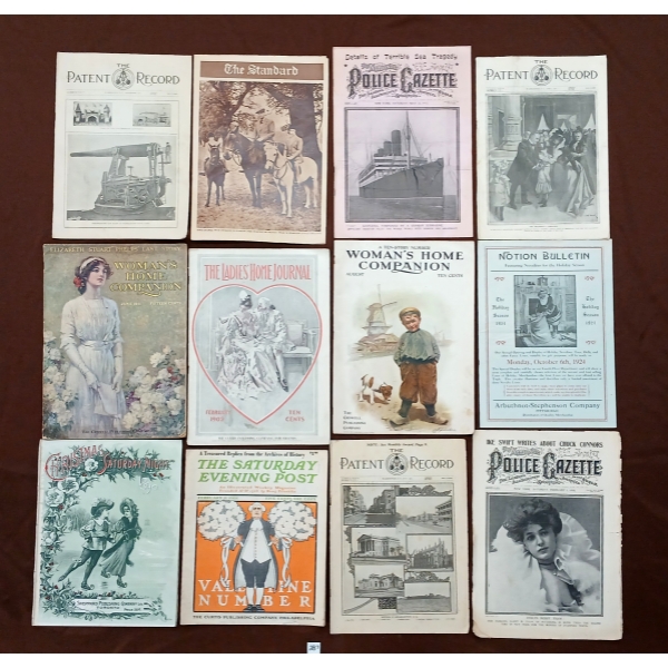 LOT OF 12 - MAGAZINES - INCL 1890 CHRISTMAS SATURDAY NIGHT & 1902 LADIES HOME JOURNAL, ETC