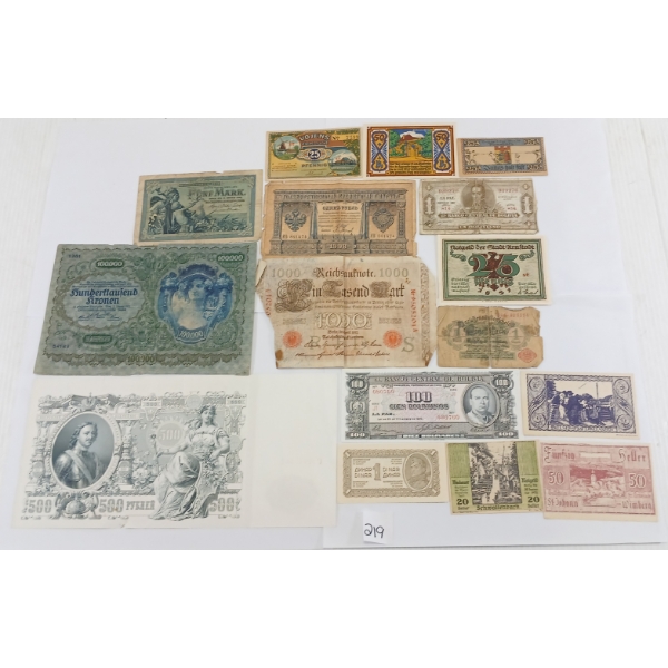 LOT OF 17 - WORLD BANKNOTES - INCL WWI AUSTRIAN EMERGENCY NOTE, GERMANY & YUGOSLAVIA, ETC