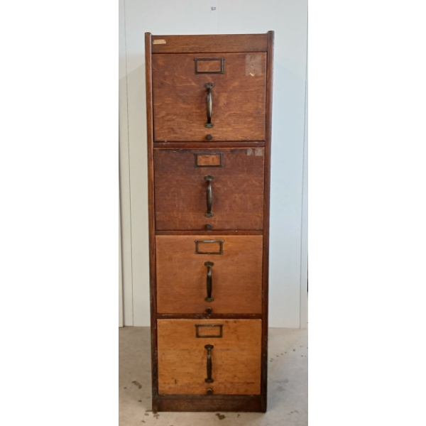 OAK 4 DRAWER FILING CABINET W/ BRASS HARDWARE