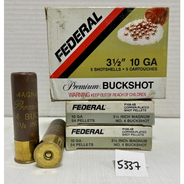 AMMO: 15X FEDERAL 10 GA 3-1/2IN NO4 BUCK SHOT 