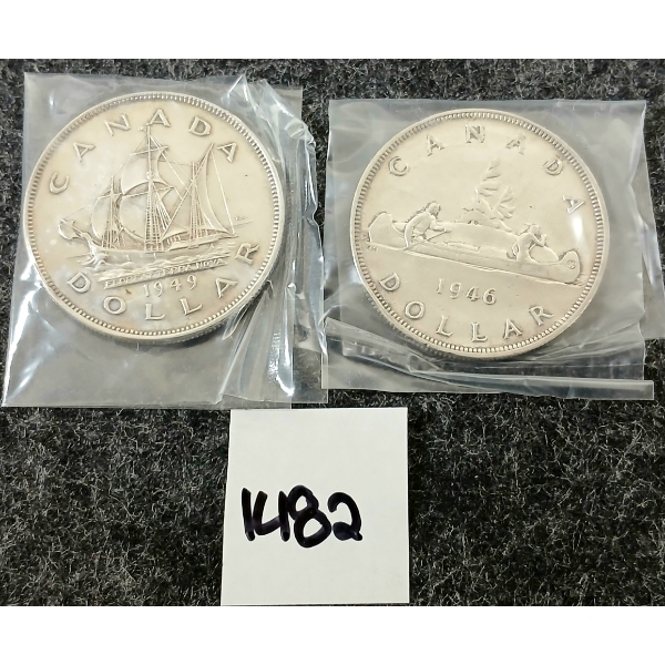 LOT OF 2 - 1946 & 1949 CDN SILVER DOLLARS - TERRA NOVA & VOYAGEUR