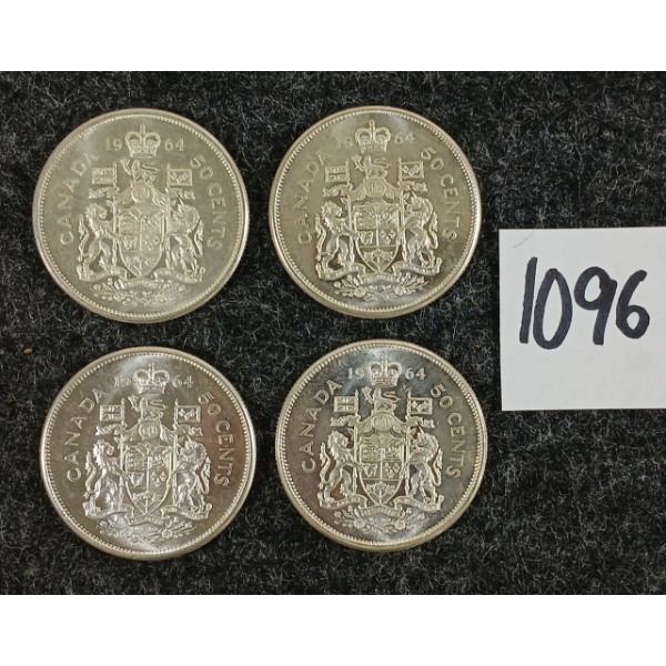 LOT OF 4 - 1964 CDN 50 CENT SILVER COINS