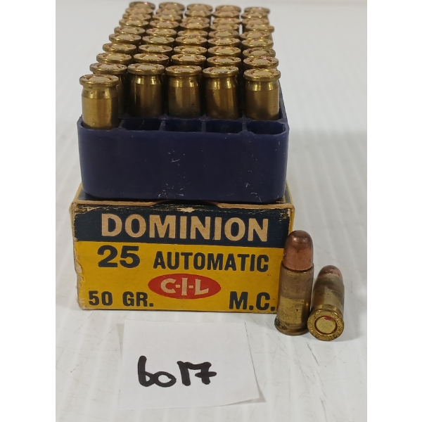 AMMO: 48X CIL DOMINION .25 AUTO - 50GR - M.C. 