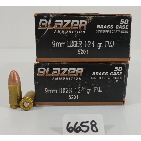 AMMO: 100X BLAZER 9MM LUGER - 124 GR. FMJ