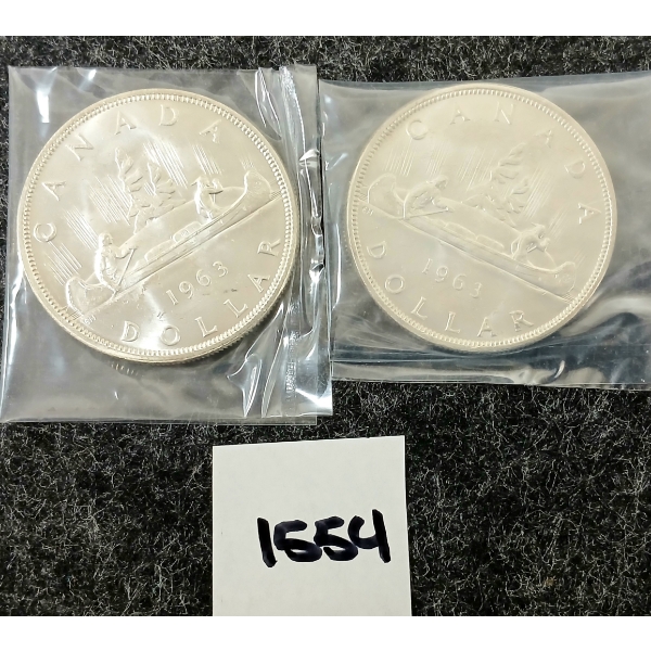 LOT OF 2 - 1963 CDN SILVER DOLLARS - VOYAGEUR 