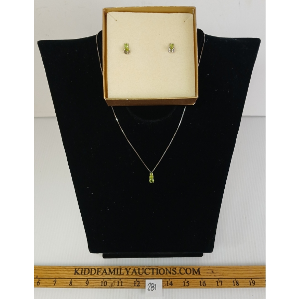 PAIR OF PERIDOT STONE NECKLACE & EARRINGS