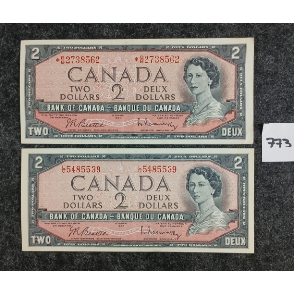 LOT OF 2 - 1954 CDN $2 BANKNOTES