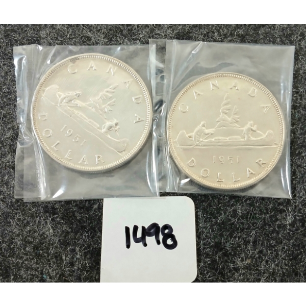 LOT OF 2 - 1951 CDN SILVER DOLLARS - VOYAGEUR