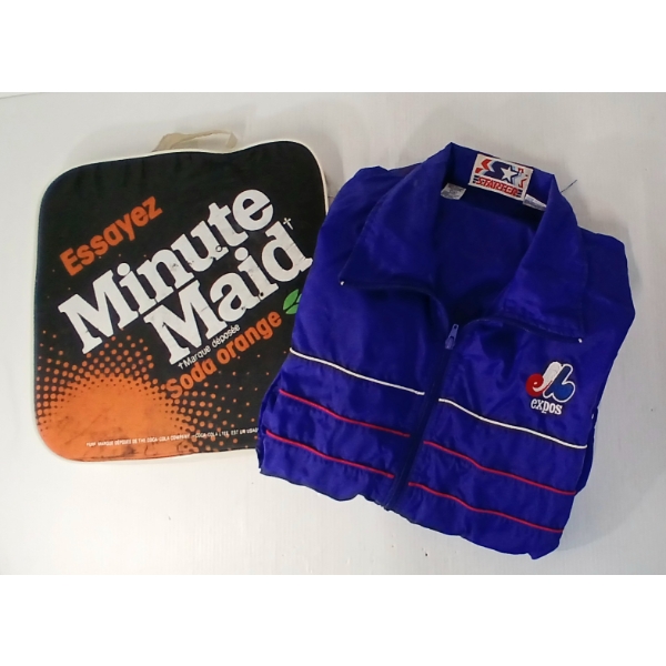 LOT OF 2 - STARTER EXPOS BASEBALL JACKET & SEAT CUSHION