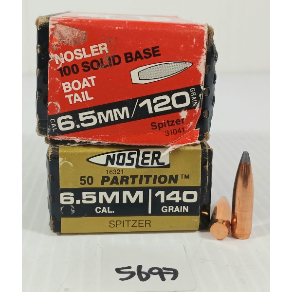 BULLETS: APPROX 100X NOSLER 6.5MM - 120 & 140GR - SPITZER