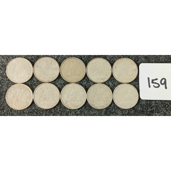 LOT OF 10 - 1968 CDN 10 CENT COINS