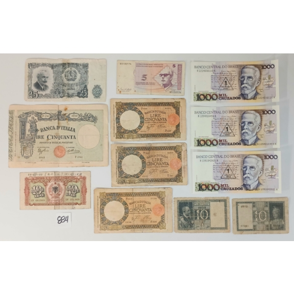 LOT OF 12 - WORLD BANKNOTES - ALBANIA, BOSNIA, BULGARIA, BRAZIL & ITALY