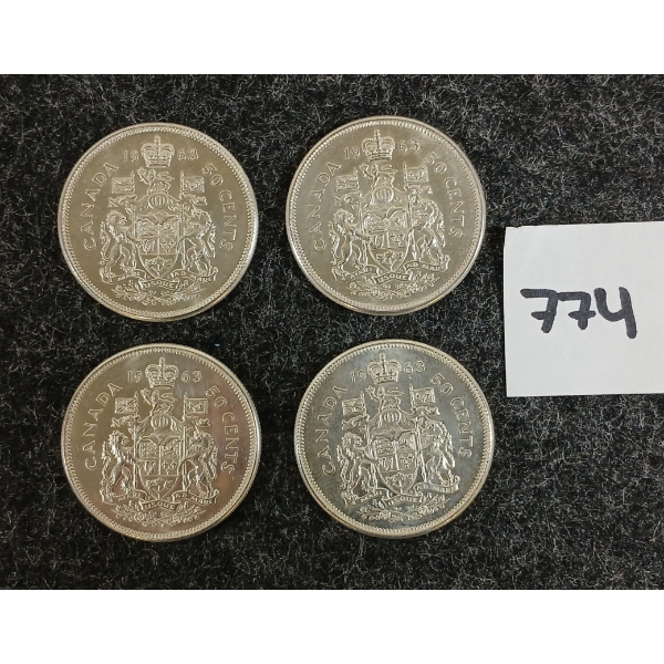 LOT OF 4 - 1963 CDN 50 CENT SILVER COINS