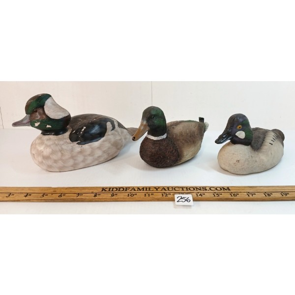 LOT OF 3 - BUFFLEHEAD & MALLARD DRAKE DECOY DUCKS - MID 20TH CENTURY