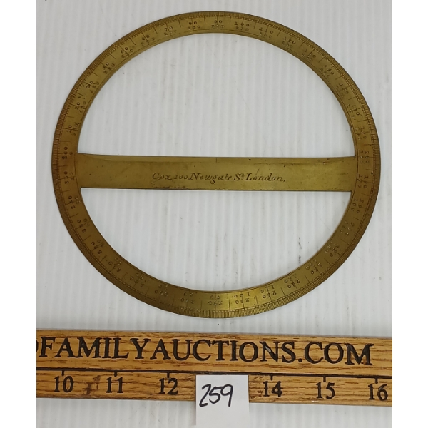 1850'S ENGLISH CAST BRASS PROTRACTOR - HAND ENGRAVED