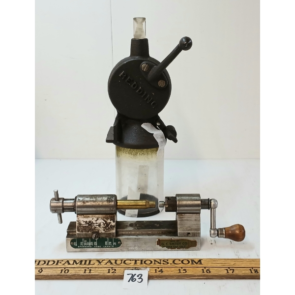 LOT OF 2 - G.T. SMILEY CO. STANDARD CASE TRIMMER & REDDING POWDER MEASURER