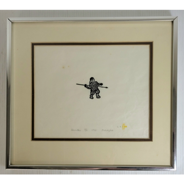 "HUNTER" BY VITAL MAKPAAQ(1922 - 1978) - FRAMED STONECUT