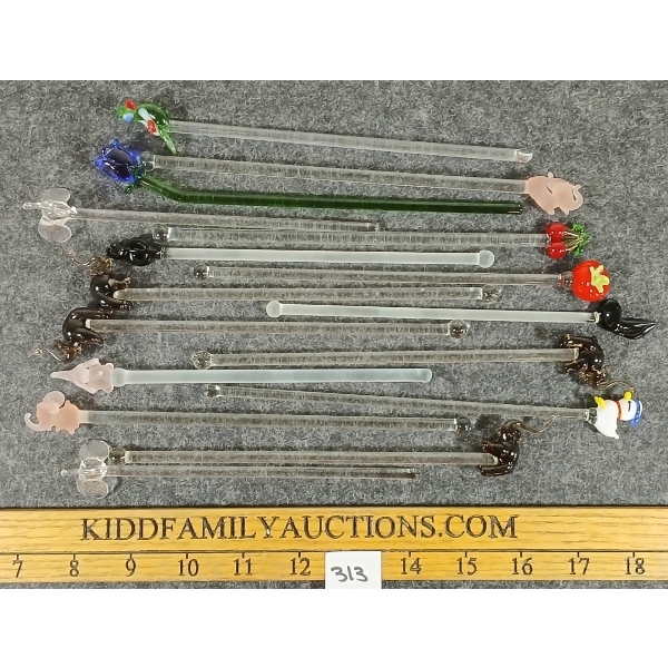  LOT OF 16 - GLASS SWIZZLE STICKS